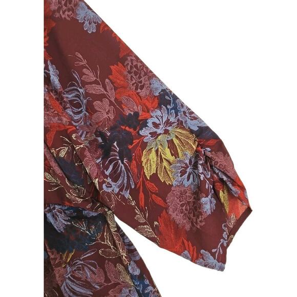Chelsea Studio~Plus Size(26/28)2X~ Red/Brown Floral Button-Up Bloyse 3/4 Sleeve - Picture 8 of 14